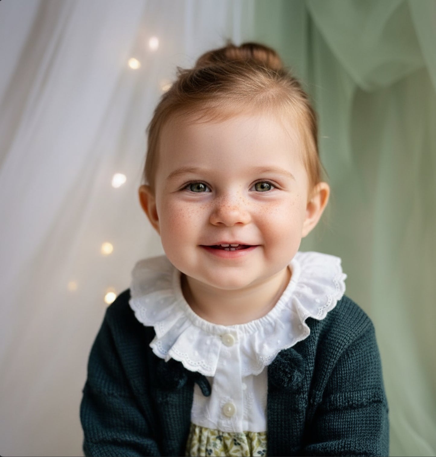 Cardigan bambina righe tono su tono misto lana cotone navy con pompon