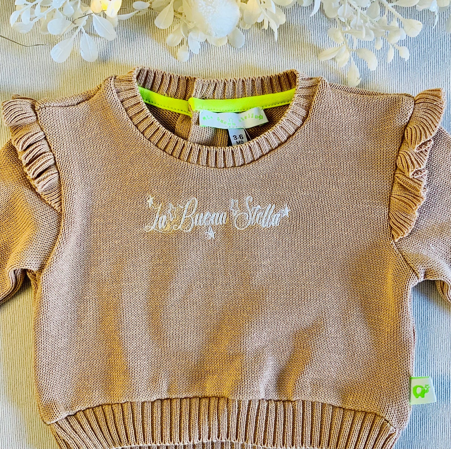Girocollo in maglia cotone con ricamo per bebe