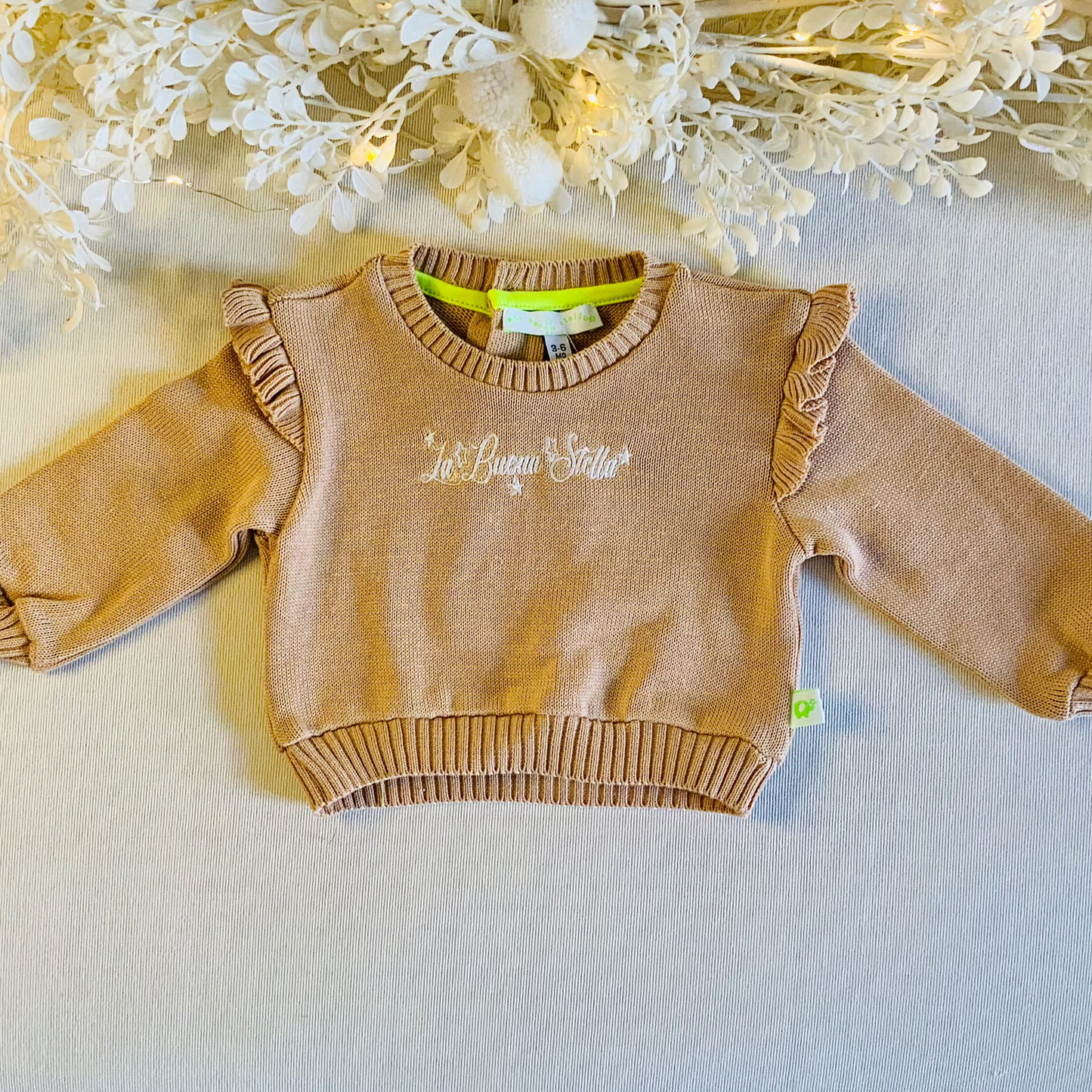 Girocollo in maglia cotone con ricamo per bebe