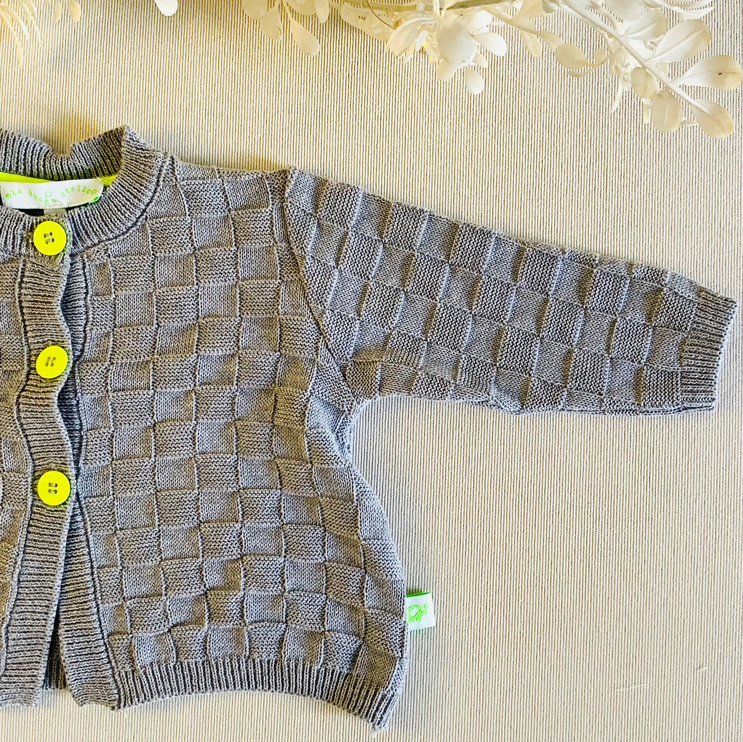 Cardigan a scacchi in cotone per bebe