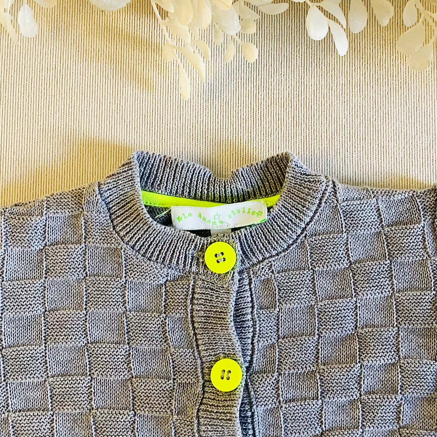 Cardigan a scacchi in cotone per bebe