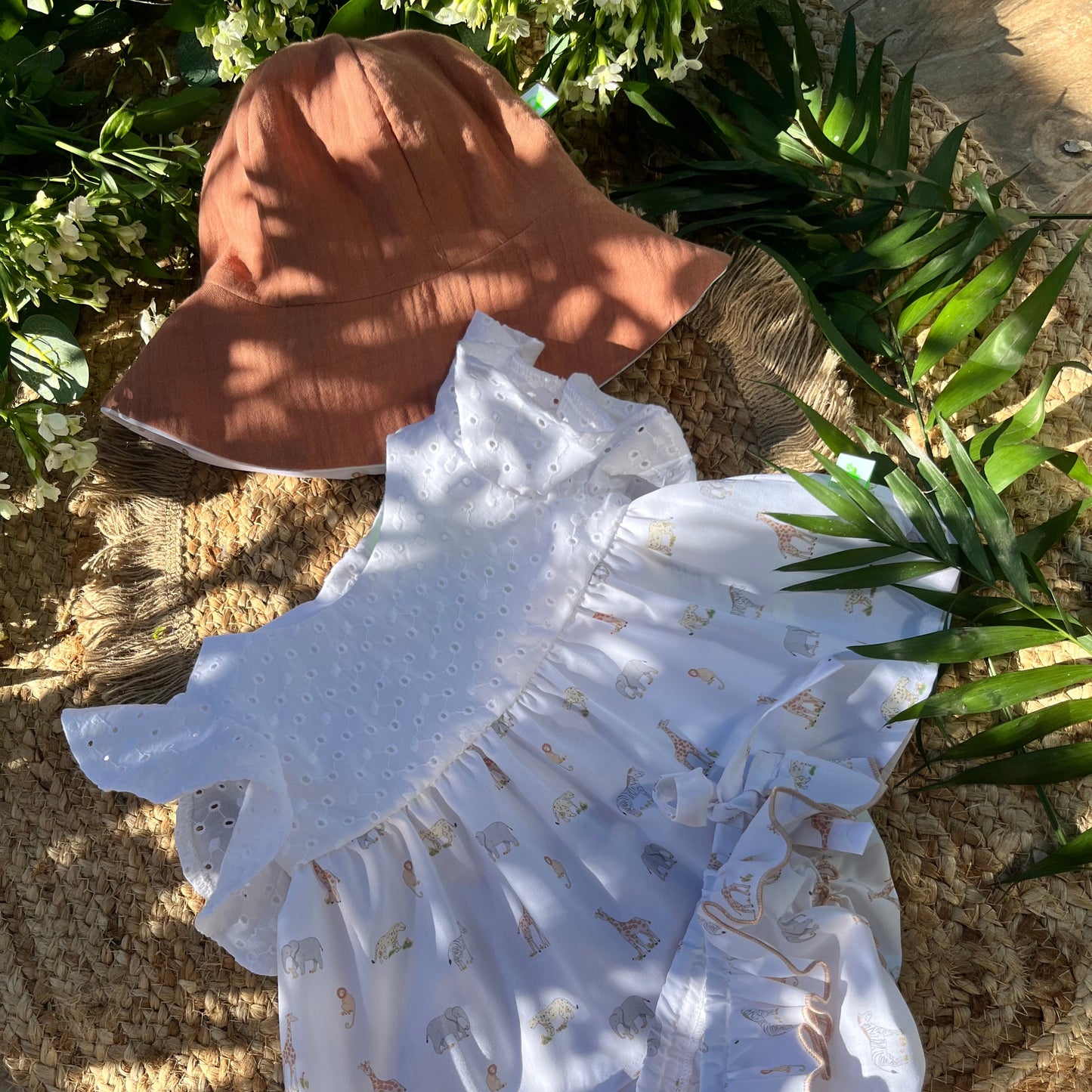 Set mare bambina con fiocchi in cotone stampato Safari