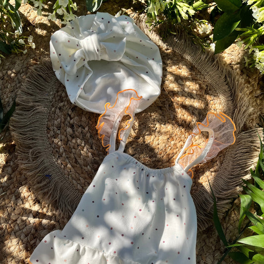 Turbante bambina in jersey di cotone a pois