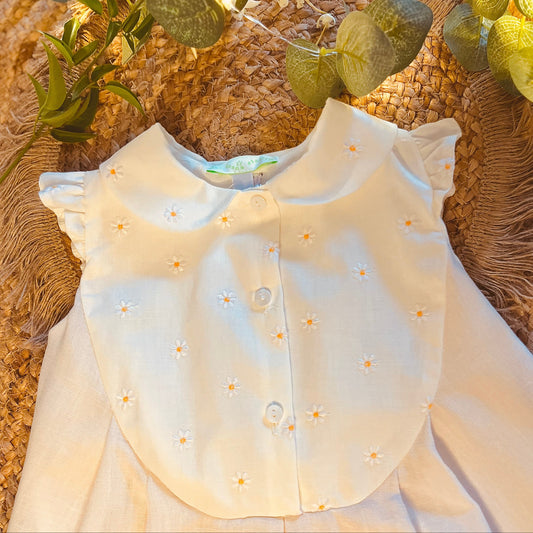 Vestito bambina cotone ricamato margherite