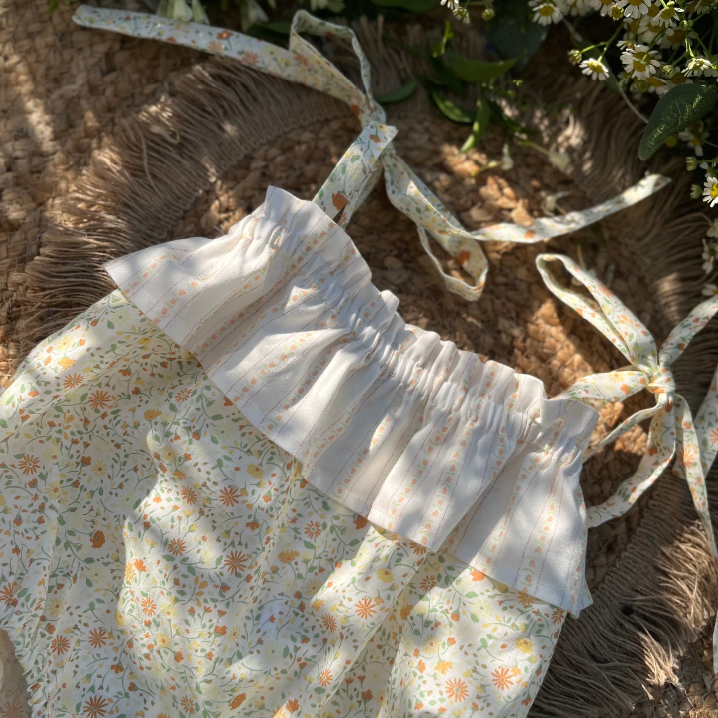 Body mare in cotone stampato e spalline annodate