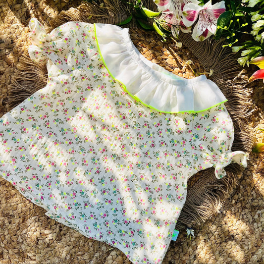 Camicia in cotone stampa floreale fluo