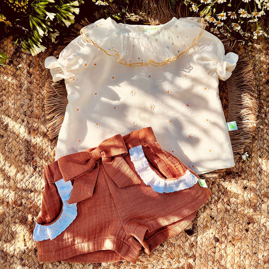 Camicia in cotone con ricamo margherite Plano