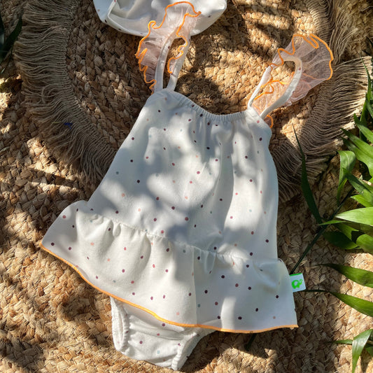 Costume intero mare con volant in jersey di cotone