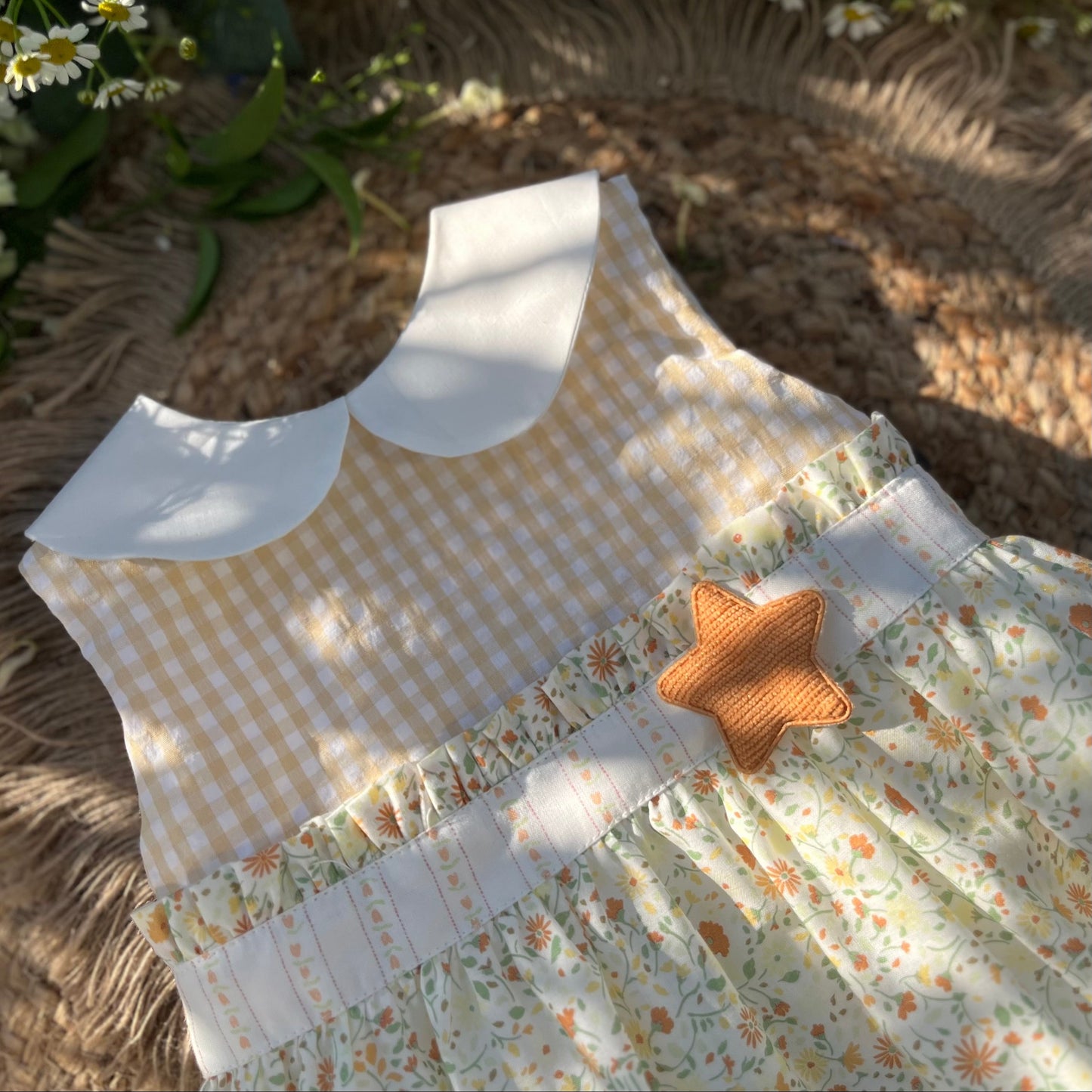 Vestito bambina cotone Vichy e fiori