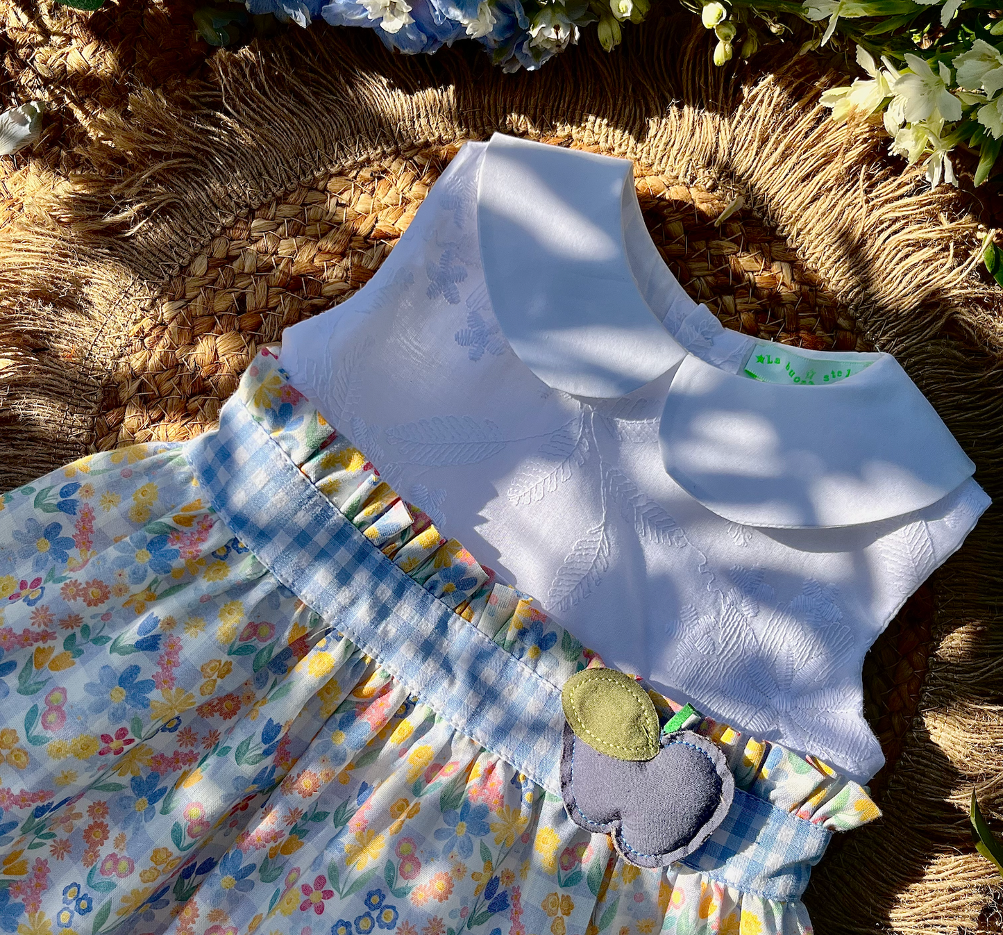 Vestito bambina cotone Vichy e fiori