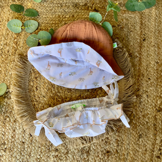 Set mare bambina con fiocchi in cotone stampato Safari
