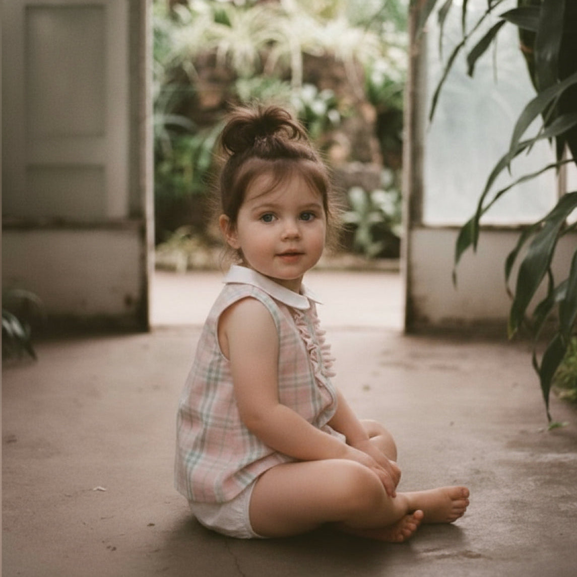 Short bambina elegante in Avorio con ruches e elastico in vita