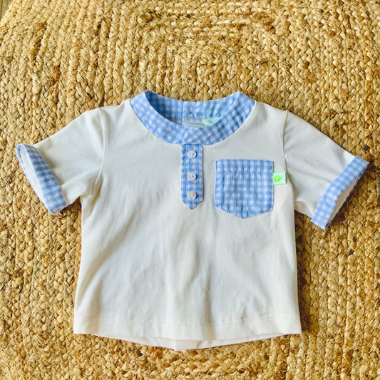 T-shirt per bambino in jersey di cotone e Vichy celeste