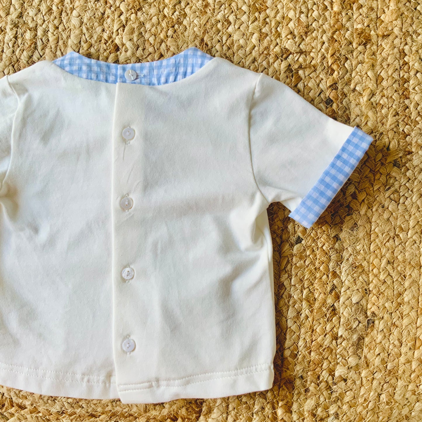 T-shirt per bambino in jersey di cotone e Vichy celeste