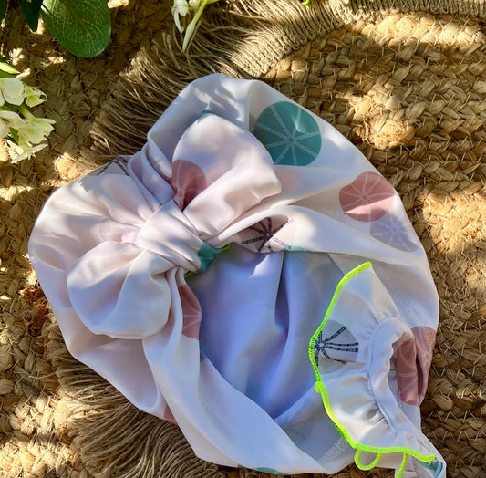 Turbante bambina in Lycra riciclata con filtro UV fantasia Stain