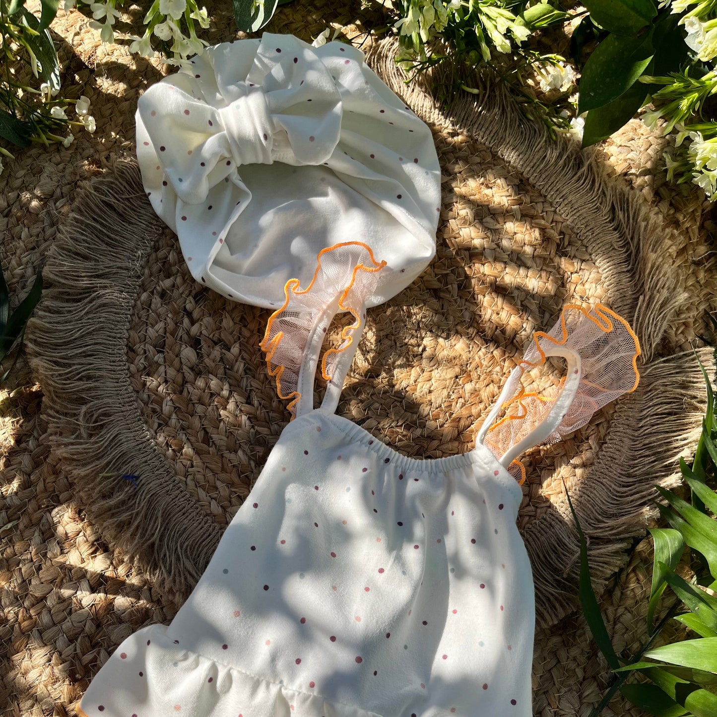 Turbante bambina in jersey di cotone a pois