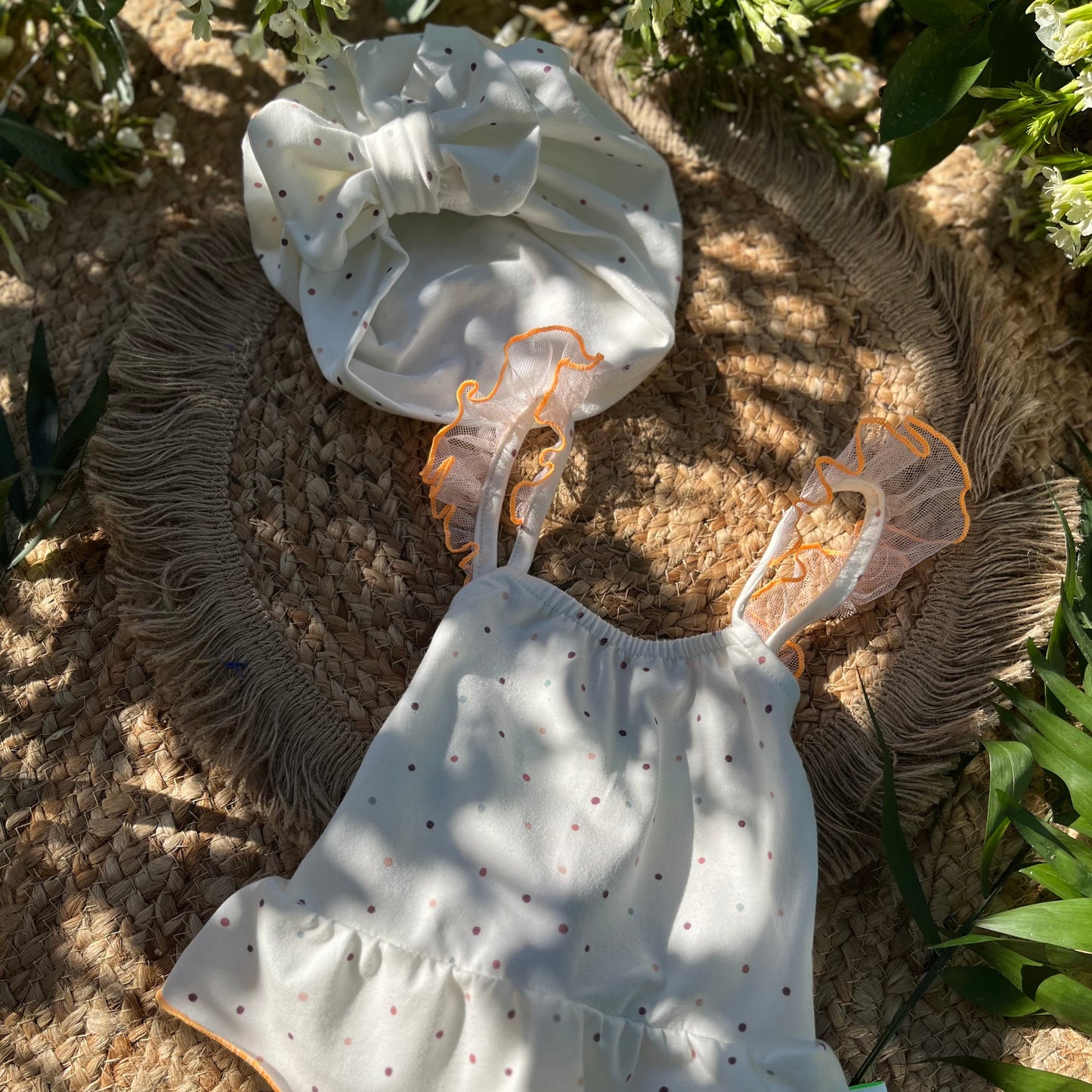 Costume intero mare con volant in jersey di cotone