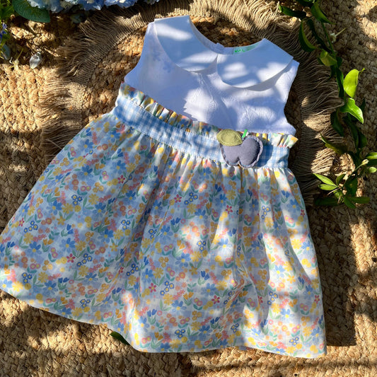 Vestito bambina cotone stampato celeste