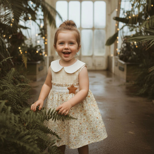 Vestito bambina cotone Vichy e fiori