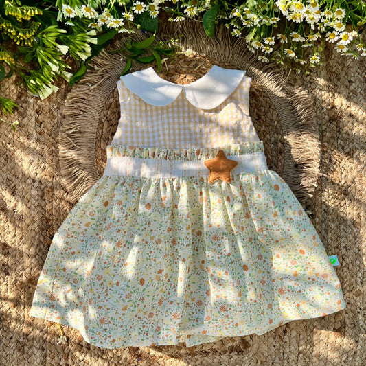 Vestito bambina cotone Vichy e fiori