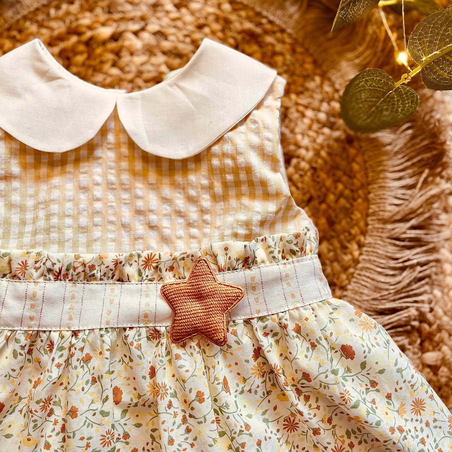 Vestito bambina cotone Vichy e fiori