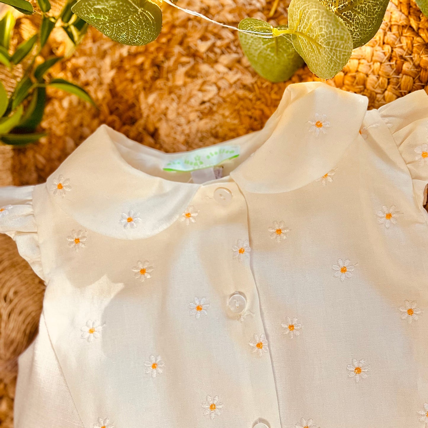 Vestito bambina cotone ricamato margherite