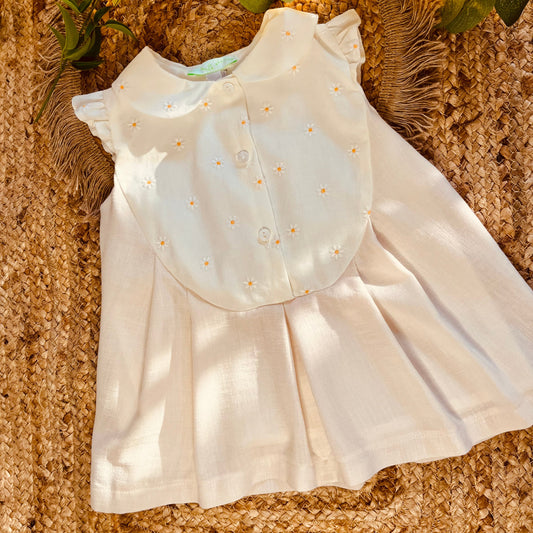 Vestito bambina cotone ricamato margherite